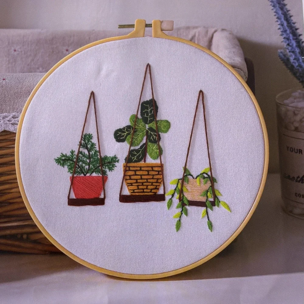 Boho Wild Flower Embroidery‎ DIY Art Kits Stamped Cloth Beginner Kits with Hoop